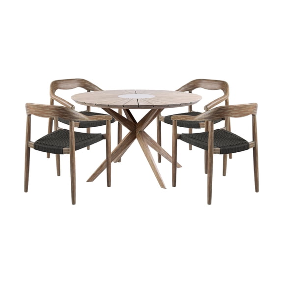 Oasis Santo Outdoor 5 Piece Round Dining Set in Eucalyptus and Charcoal Rope
