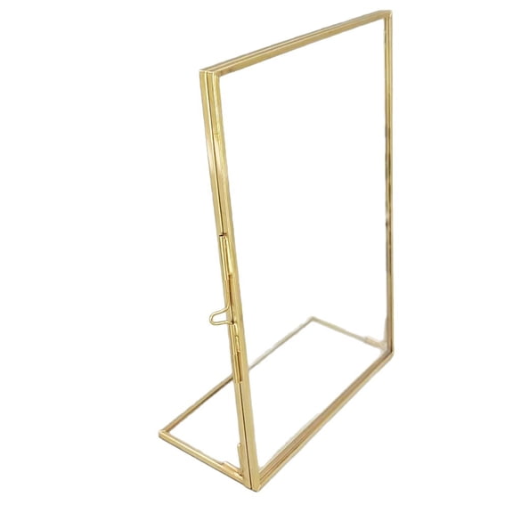 Golden floating photo frame, glass photo frame decoration, desktop stand with tilted bracket, used for pictures, floral art, souvenirs, home office wedding decoration（15*20*5.8cm）