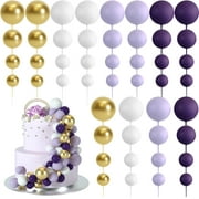 48 Pcs Balls Cake Topper Decorations Balloon Cupcake Toppers Foam Cake Topper Balls Cake Balls Decorations for Birthday Party Wedding Anniversary Cake Decorating