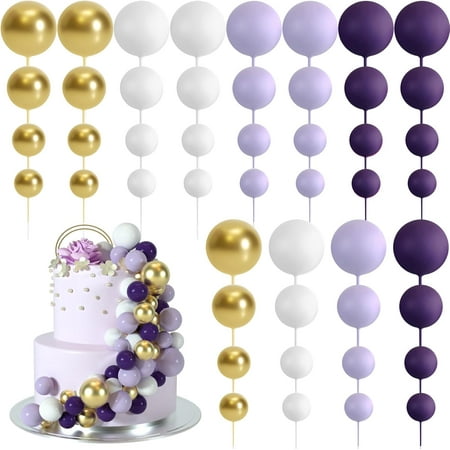 48 Pcs Balls Cake Topper Decorations Balloon Cupcake Toppers Foam Cake Topper Balls Cake Balls Decorations for Birthday Party Wedding Anniversary Cake Decorating