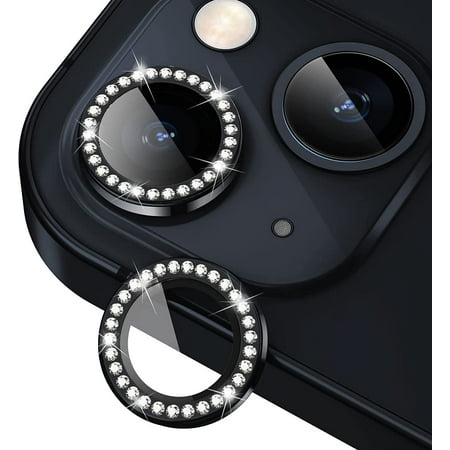 for iPhone 14 / iPhone 14 Plus Camera Lens Protector Bling, 9H Hardness Scratchproof Camera Screen Cover Metal Individual Diamond Ring for iPhone 14 Accessories, Case Friendly (Black Diamond)