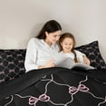 thumbnail image 4 of jejeloiu Cute Bowtie Ribbon 7pcs Bedding Comforter Set,Cartoon Bow Knot Queen Bedding Sets,Pink Black Queen Sheet Sets For Girls,Super Cozy Room Decor Reversible, 4 of 8