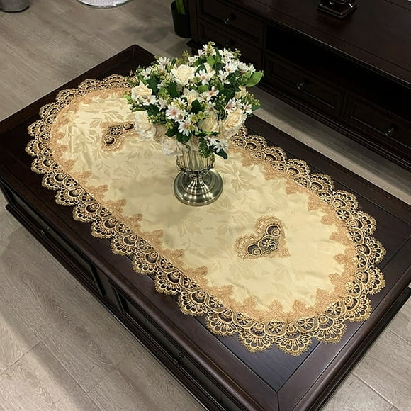 WCHUANG Embroidered Lace Table Runner, Coffee Table Runner Placemat Nightstand Dresser Scarf Table Centerpiece Doily