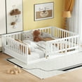 thumbnail image 4 of [Luckynote]Full Size Floor Bed with Slats, Montessori Floor Bed with Fence & Door, Wooden Montessori Floor Bed, White, 4 of 7