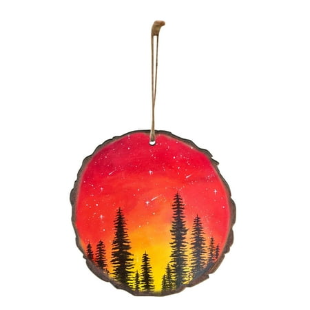 

Lovely Christmas Round Wooden Hanging Night Scenery Printed Pendant