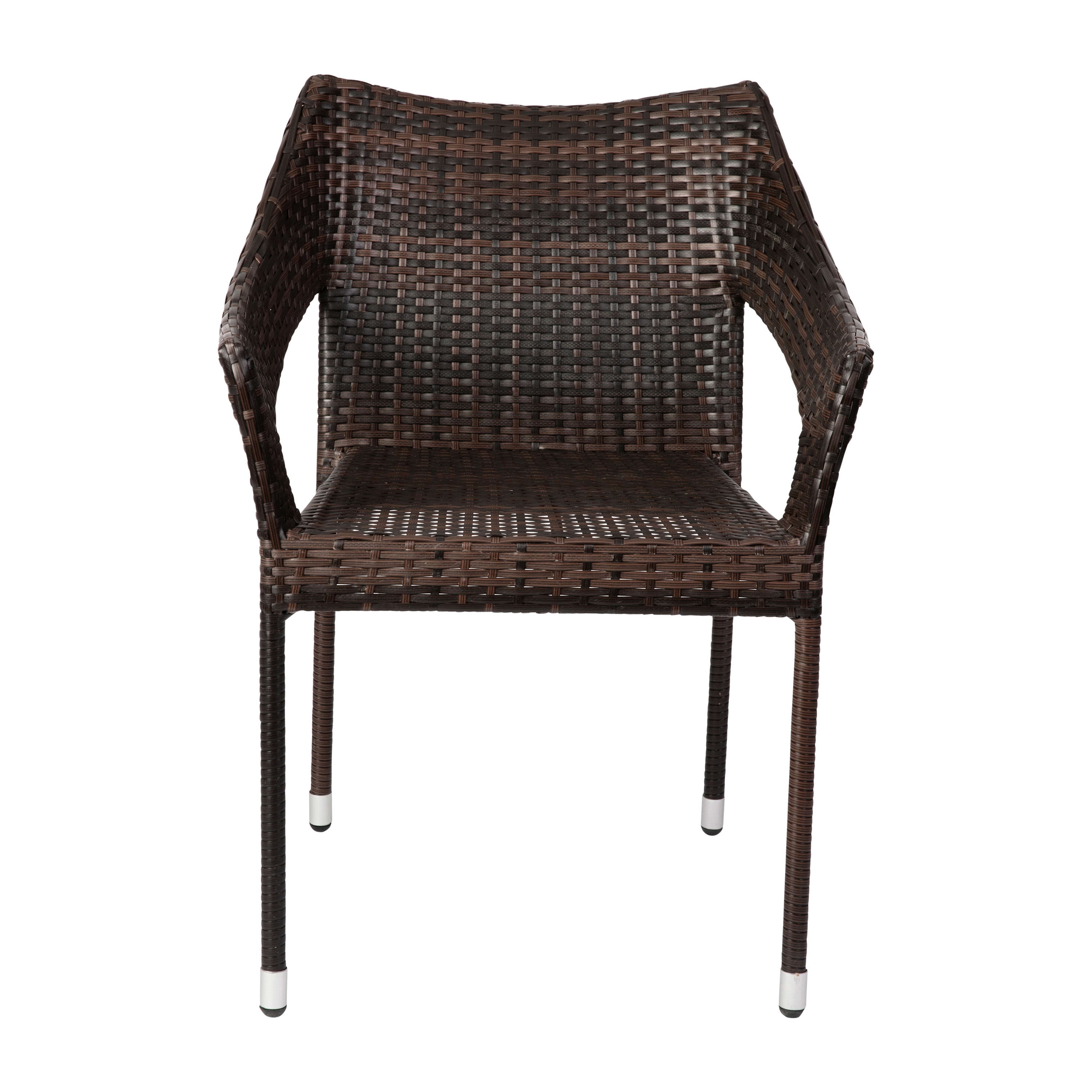 BizChair Commercial Grade Stacking Patio Chair, All Weather PE Rattan Wicker Patio Dining Chair in Espresso