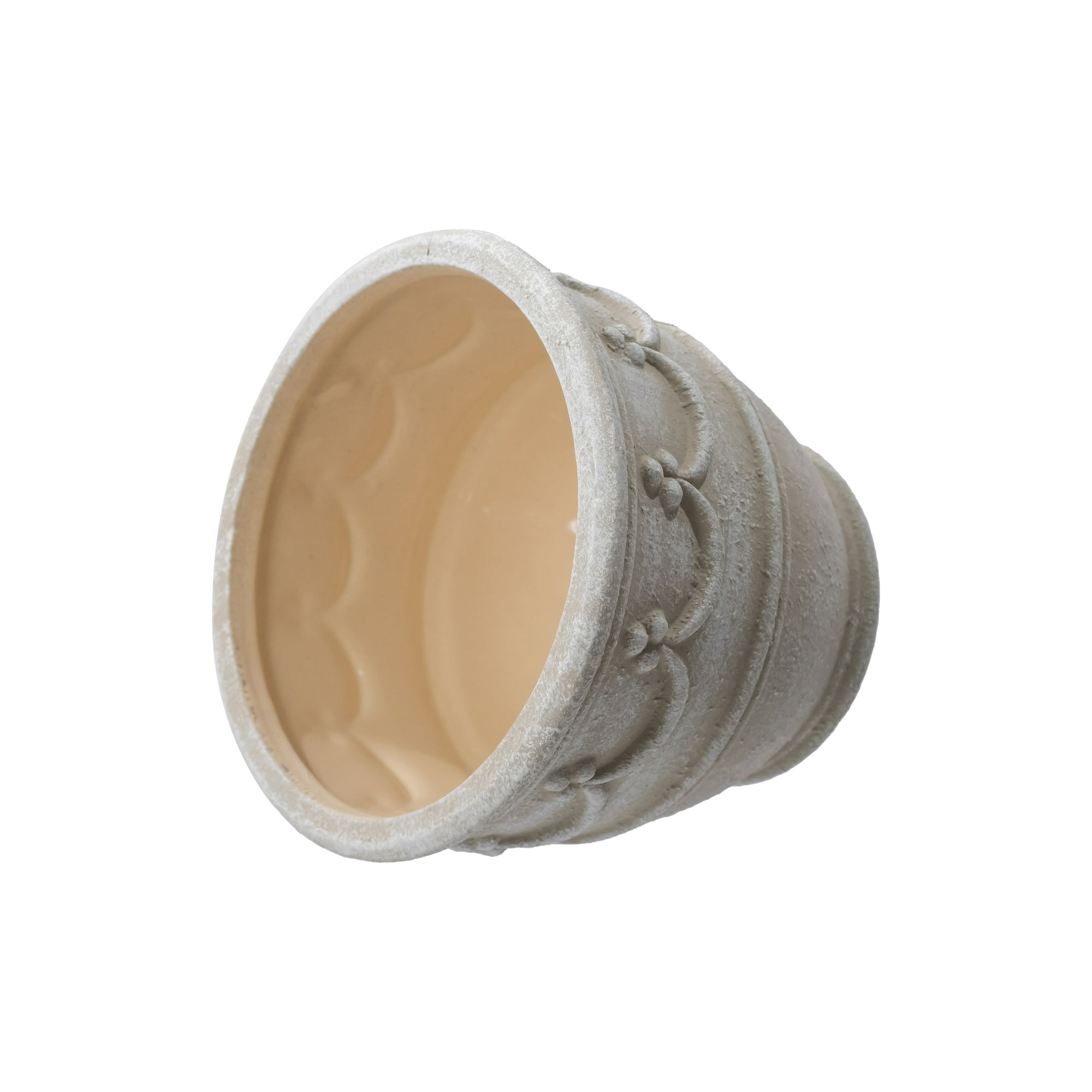 My Texas House Ceramic 8" Retro Planter, Wave Embossed, Cream