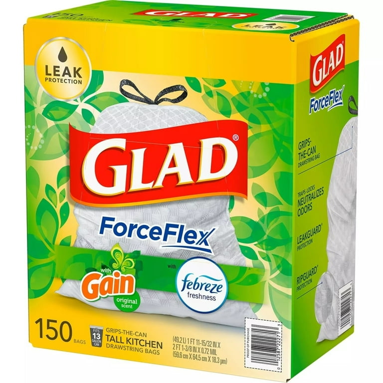  Glad Tall Kitchen Drawstring Trash Bags - 13 Gallon - 120 Count  - 3 Boxes/Case : Health & Household