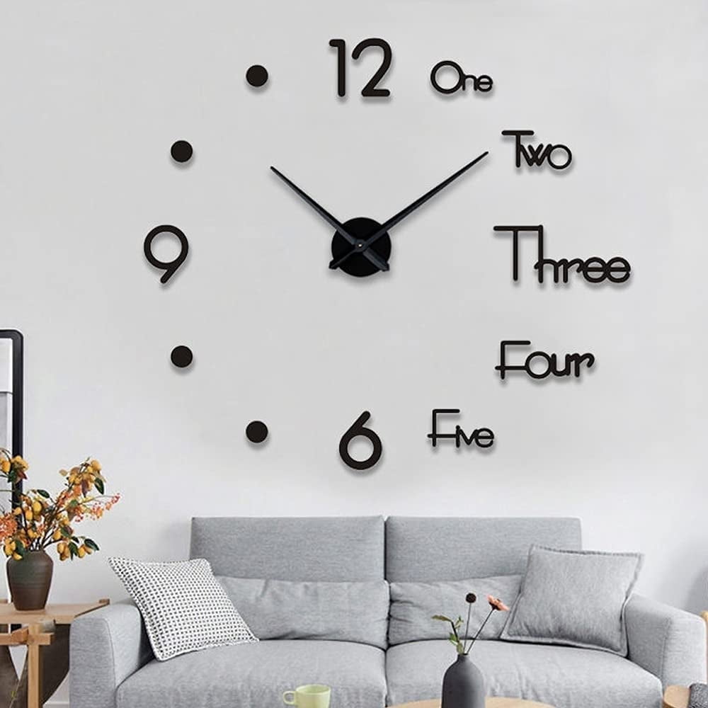 DIY Frameless Modern Large Wall Clock 3D Mirror Sticker Metal Big Wall
