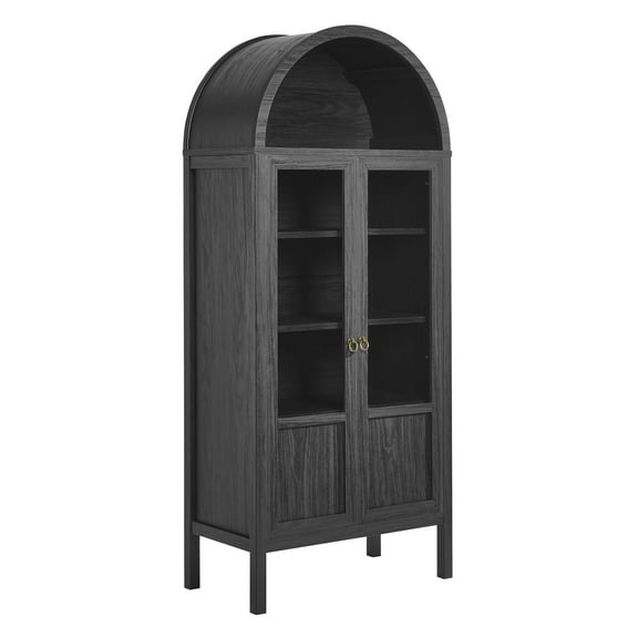 Storage Display Cabinet , Black, Glass, Wood, Living Dining Room Kitchen Cafe Bistro Hospitality Restaurant, Modern Contemporary, HB37043