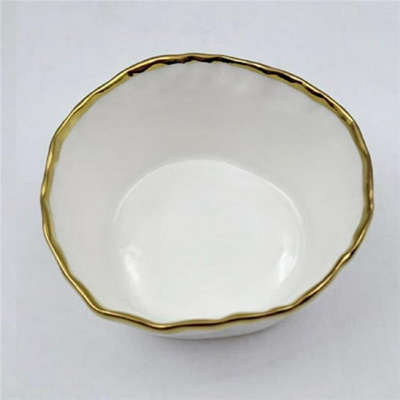 Jiallo 69406 4' Simplicity Collection White Porcelain Gold Trim Freestyle Round Snack Bowl