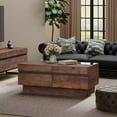 thumbnail image 4 of WAMPAT Table Basse Moderne, Table Centrale en Bois avec Verre Trempé et Grands Tiroirs de Rangement pour Salon, 43,2 Pouces, Brun, 4 of 7