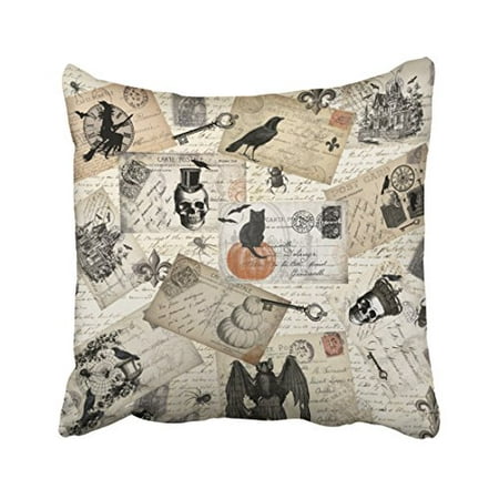 WinHome Modern Vintage Halloween Skull Pumpkin Postcards Elegant Style Polyester 18 x 18 Inch Square Throw Pillow Covers With Hidden Zipper Home Sofa Cushion Decorative Pillowcases