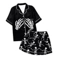 thumbnail image 3 of CQXIDFH Women Halloween Print Satin Pajama Set Lapel Short Sleeve Button Down Top Elastic Waist Shorts 2 Piece Loungewear Silky Cool Summer Holiday Sleepwear Ladies Casual PJ Sets 3XL, 3 of 3