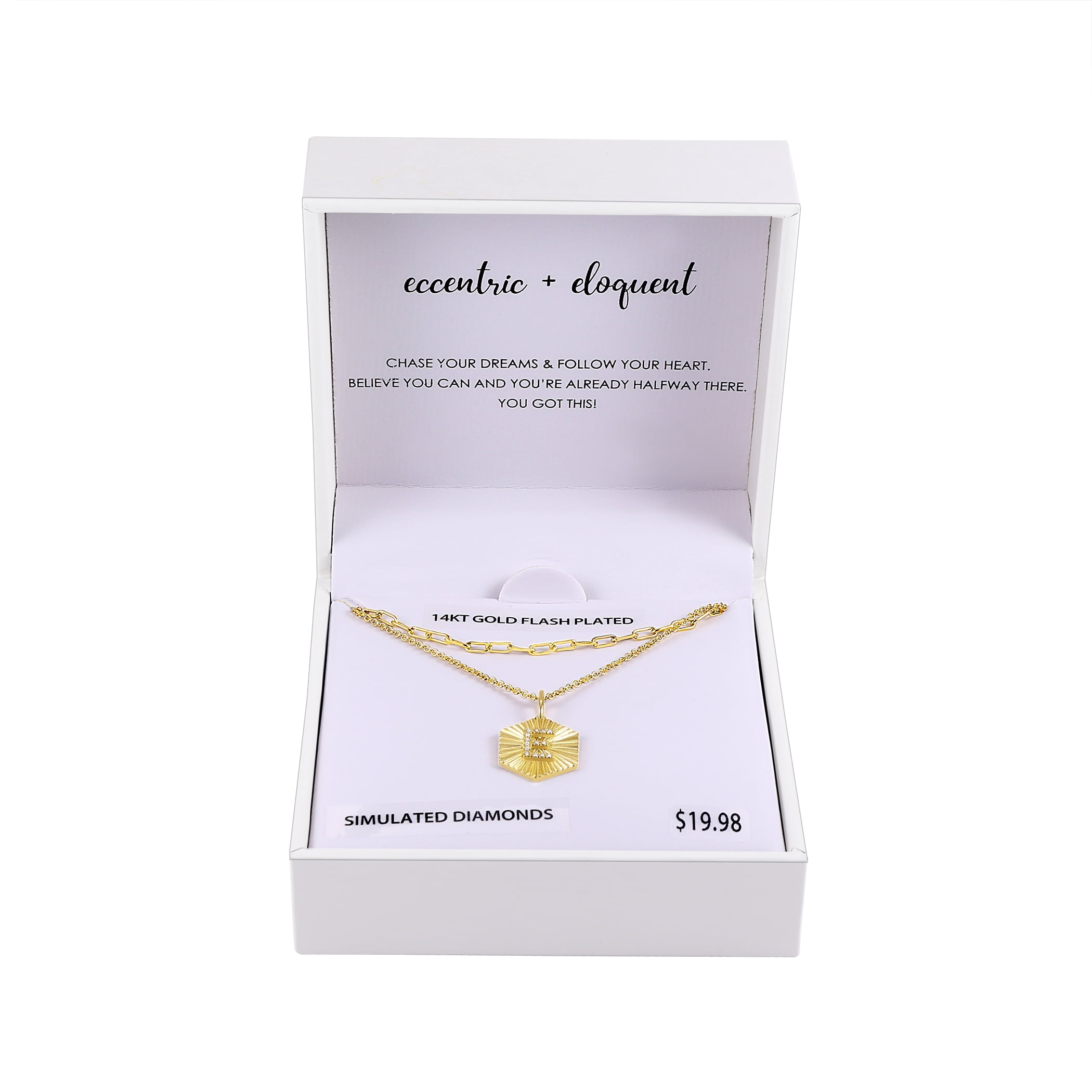 14KT Gold Flash Plated Double Necklace Set with Simulated Diamonds Adult