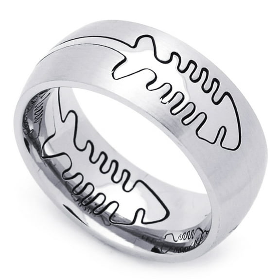 Men's 9MM Stainless Steel Fish Bone Cut-Out Comfort Fit Wedding Band Ring (Size 7 to 14) Size 14