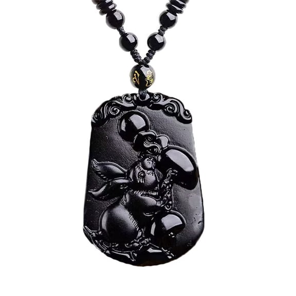 HIJONES Men Women's Chinese Zodiac Necklace 12 Animals Patron Saint Black Color Pendant Charm with Chain Hare