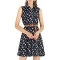 thumbnail image 3 of Allegra K Women's Printed Half Placket Sleeveless Belted Dress, 3 of 7