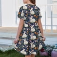 thumbnail image 5 of YOUYEDIAN Girls Easter Dress Kids Festival Cute Bunny Print A-Line Dresses Teen Casual Short Sleeve Crew Neck Sundress with Pockets (Navy, 13-14 Years), 5 of 5
