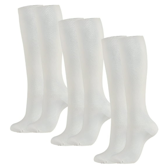 AUQ 3Pcs Thigh High Socks,Progressive Compression Support Thigh High Socks,Breathable Moisture-Wicking Fabric Stockings for Women,White