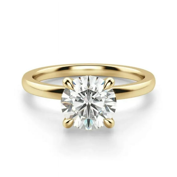 Certified 1 Carat Round Cut Solitaire Diamond Engagement Ring in 10K Yellow Gold | Anniversary Wedding Gift