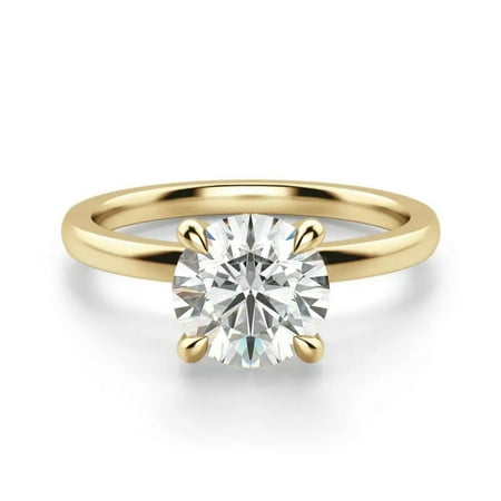 Certified 1 Carat Round Cut Solitaire Diamond Engagement Ring in 10K Yellow Gold | Anniversary Wedding Gift
