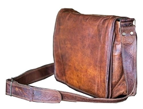 New Men's Vintage Brown Leather Satchel Full Flap Messenger Laptop  Shoulder Bag