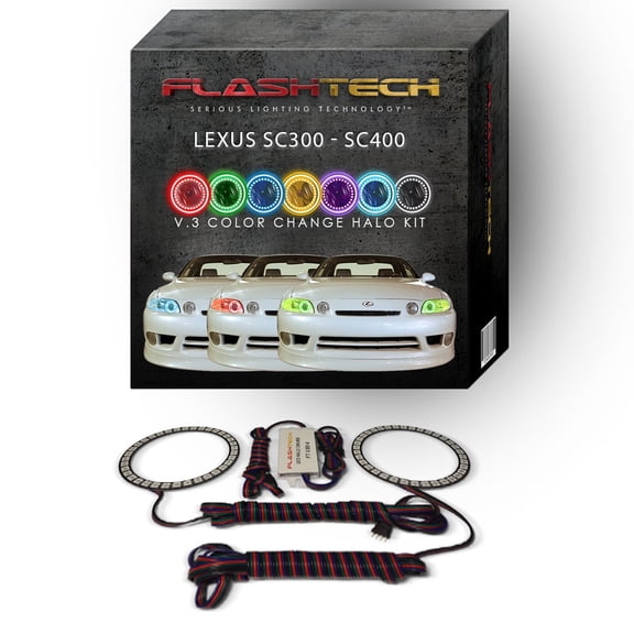 Flashtech RGB Multi Color Changing LED Halo Ring kit for 1992-2002 Lexus SC300 Headlights