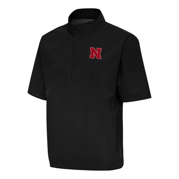 Men's Antigua Black Nebraska Huskers Brisk Quarter-Zip Windbreaker