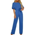 thumbnail image 2 of College Essentials for Studying workout jumpsuit shorts Fall/Winter Solid Color Short Sleeved Crewneck Jumpsuit With Belt Jumpsuit, 2 of 7