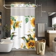 thumbnail image 2 of No Hook Shower Curtain with Snap in Liner, Summer Sunflower Hummingbird Waterproof Fabric Bathroom Curtain Mesh Top Window, Watercolor Green Leaves on White Shower Curtains 36x72in, 2 of 9