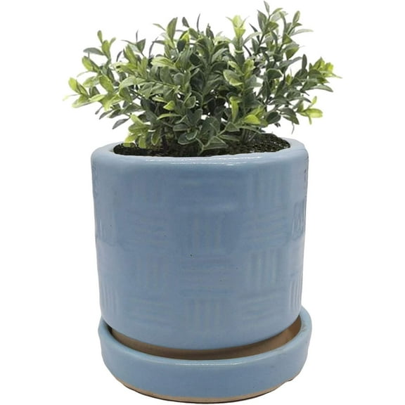 India Meets India Cup Plate Ceramic Flower Pot Planter Indoor Outdoor Planter 4 Inch Handicraft by Awarded Indian Artisan (Blue)