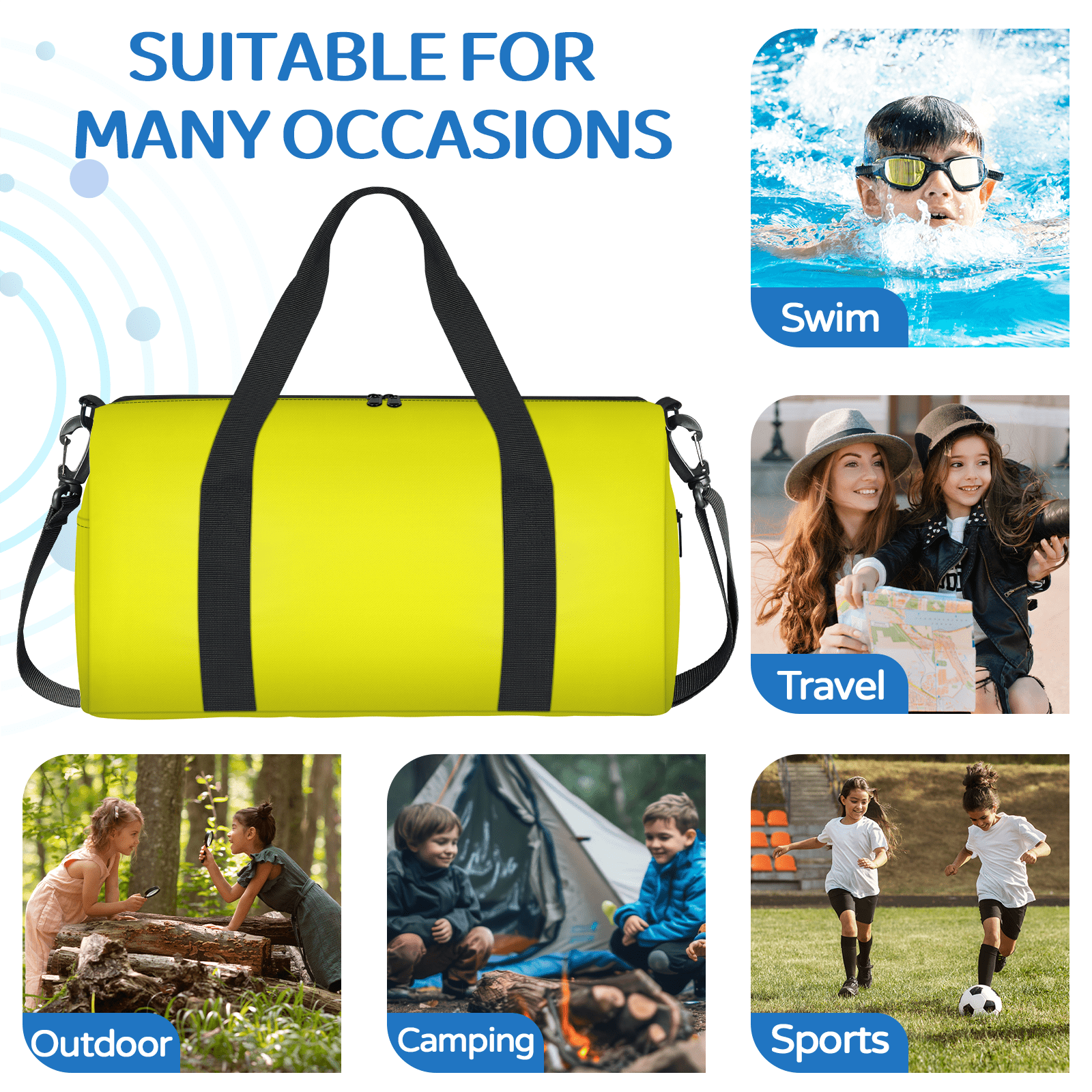 Herdesigns Light Yellow Travel Duffle Bag Sports Yoga Weekender Overnight Carry on Workout Bags Lightweight Waterproof Gym Tote Bag for Women