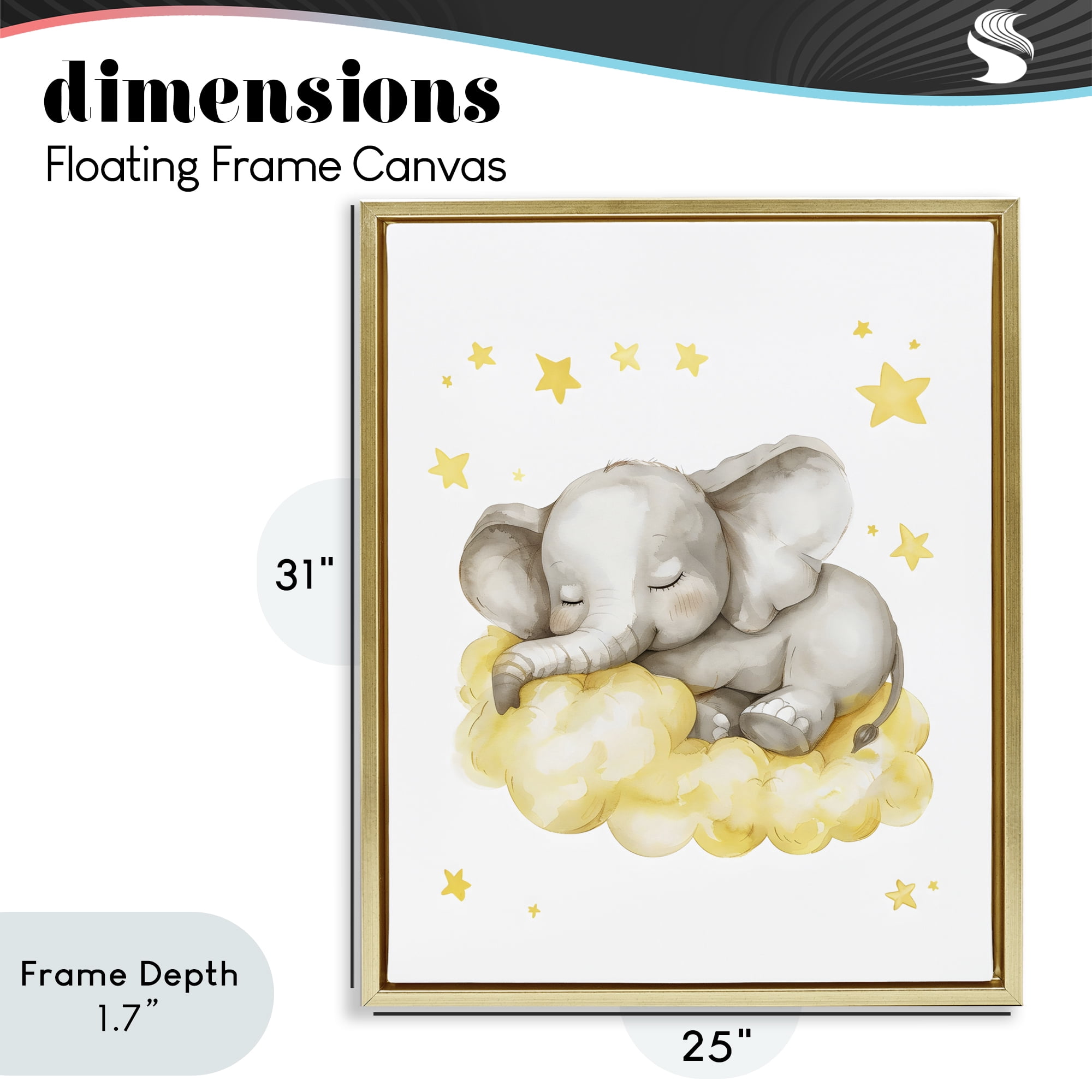 Stupell Industries Sleeping Elephant on Yellow Cloud Gold Framed Floater Canvas Wall Art, design by LSR Design Studio