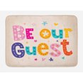 thumbnail image 1 of Be Our Guest Bath Mat, Words of Invitation with Cheery Colorful Lettering Design Flowers and Hearts, Plush Bathroom Decor Mat with Non Slip Backing, 29.5" X 17.5", Multicolor, by Ambesonne, 1 of 2