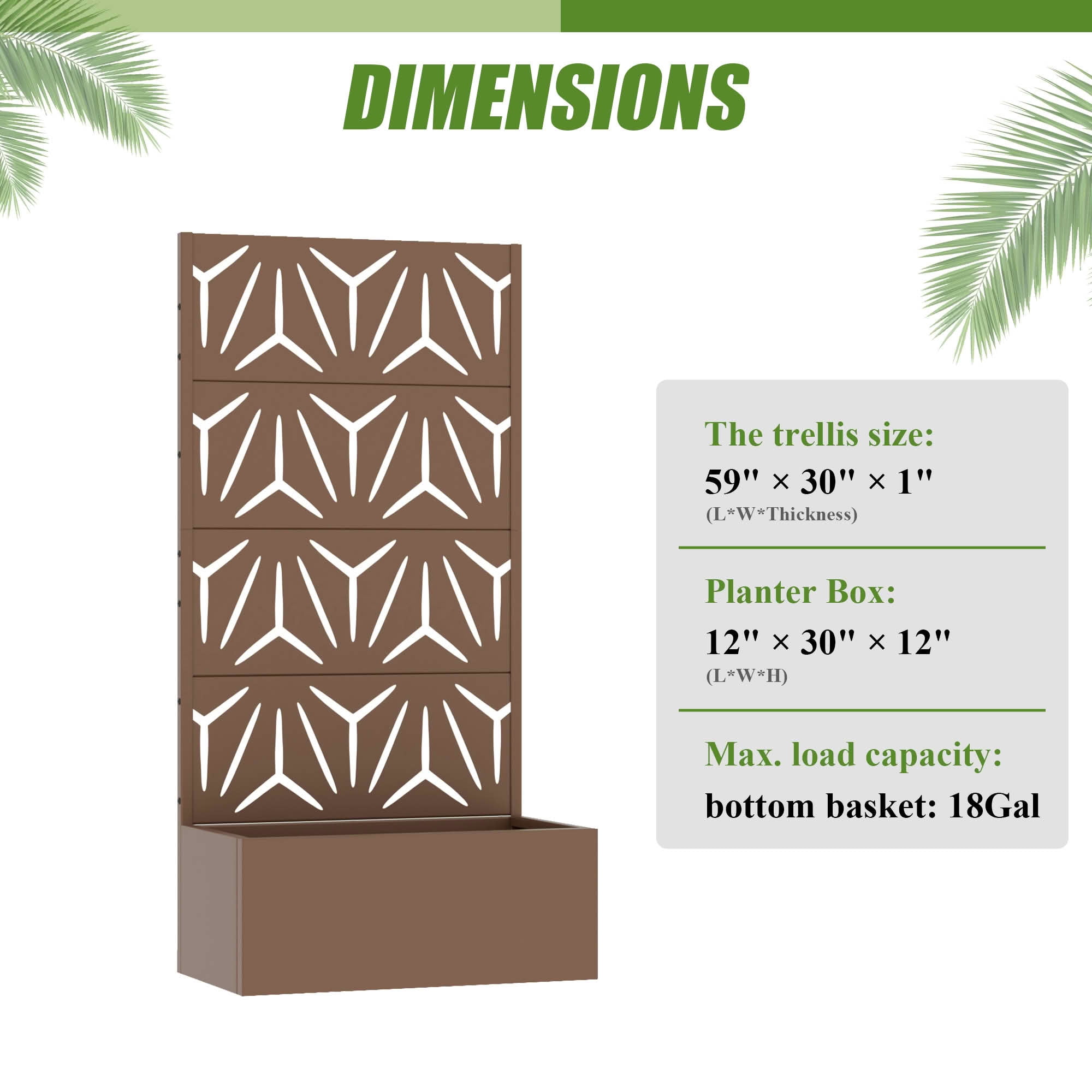 MAYEERTY 59X30" Metal Outdoor Brown Privacy Screen with Planter Box for Backyard & Garden, 4 Piece Set