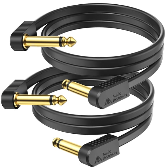 Guitar Patch Cables 24 Inch 2 Pack, Gold-Plated Flat Ribbon Pedal Cables, Ultra Compact Kevlar Reinforced 1/4 Pedal Board Cable, 100% OFC Shielded Short Guitar Pedalboard Cord 2ft