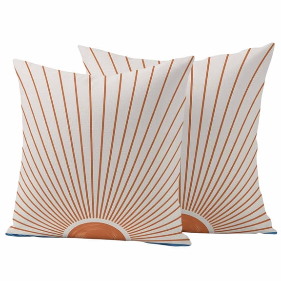 Sunlight Lines Outdoor Waterproof Pillow Covers, Orange Sunset Abstract Striped Art Decorative Square Throw Pillowcase Sofa Cushion Sham for Patio/Couch/Chair, 18"x18" 2 Pack