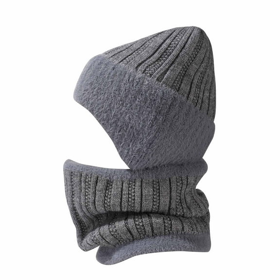 ATHJRT Unisex Knit Beanie Hat Earflap Fuzzy Fleece Lined Caps Warm 2 in 1 Neck Face Cover Set Cold Weather Windproof Skullcaps Gray Free Size