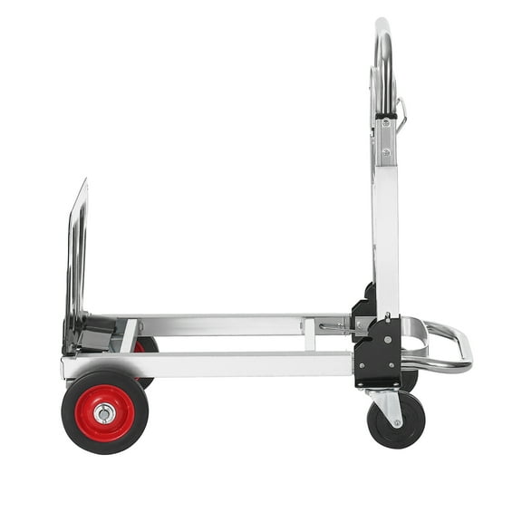 KFFKFF Aluminum Convertible Hand Truck, Dual-Function 400 lbs Load, Sturdy Foldable Utility Cart, Dolly with Rubber Wheels for Warehouse, Supermarket, and Garden Hauling