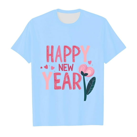 Tanghaowl Girls Shirts Kids New Year 2025 Printed Short Sleeve T Shirt Tops Casual Girls Easter Shirt