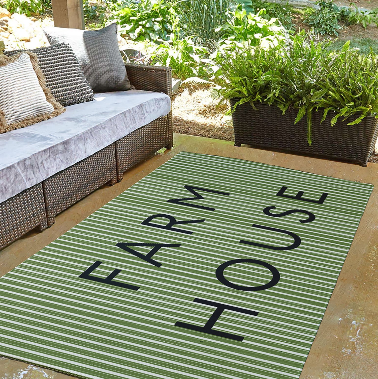 3' x 5' Simply Daisy Farmhouse Ticking Farmhouse Chenille Area Rug, Light Olive Green