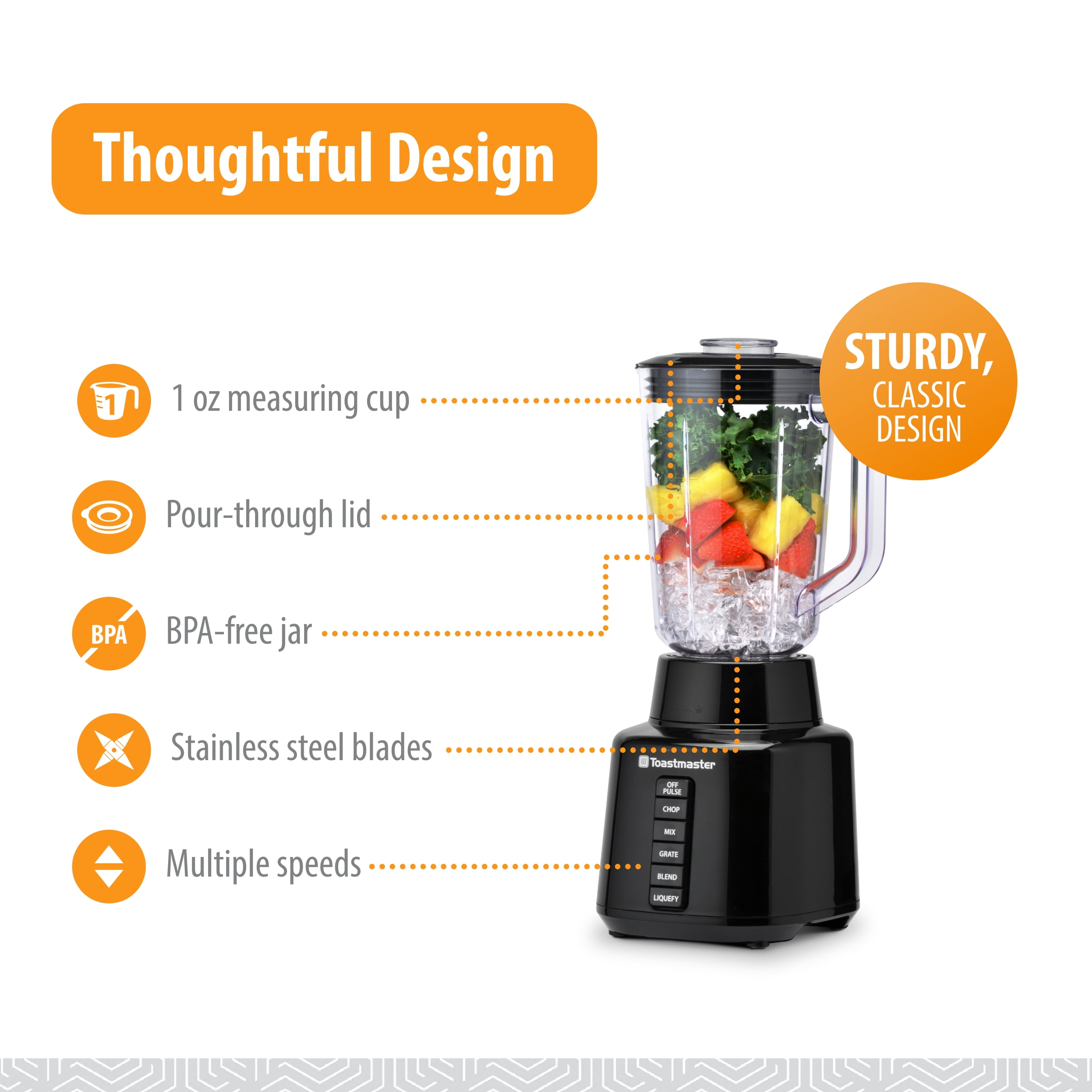 Toastmaster 450 Watt Blender with 48 oz BPA-Free Jar