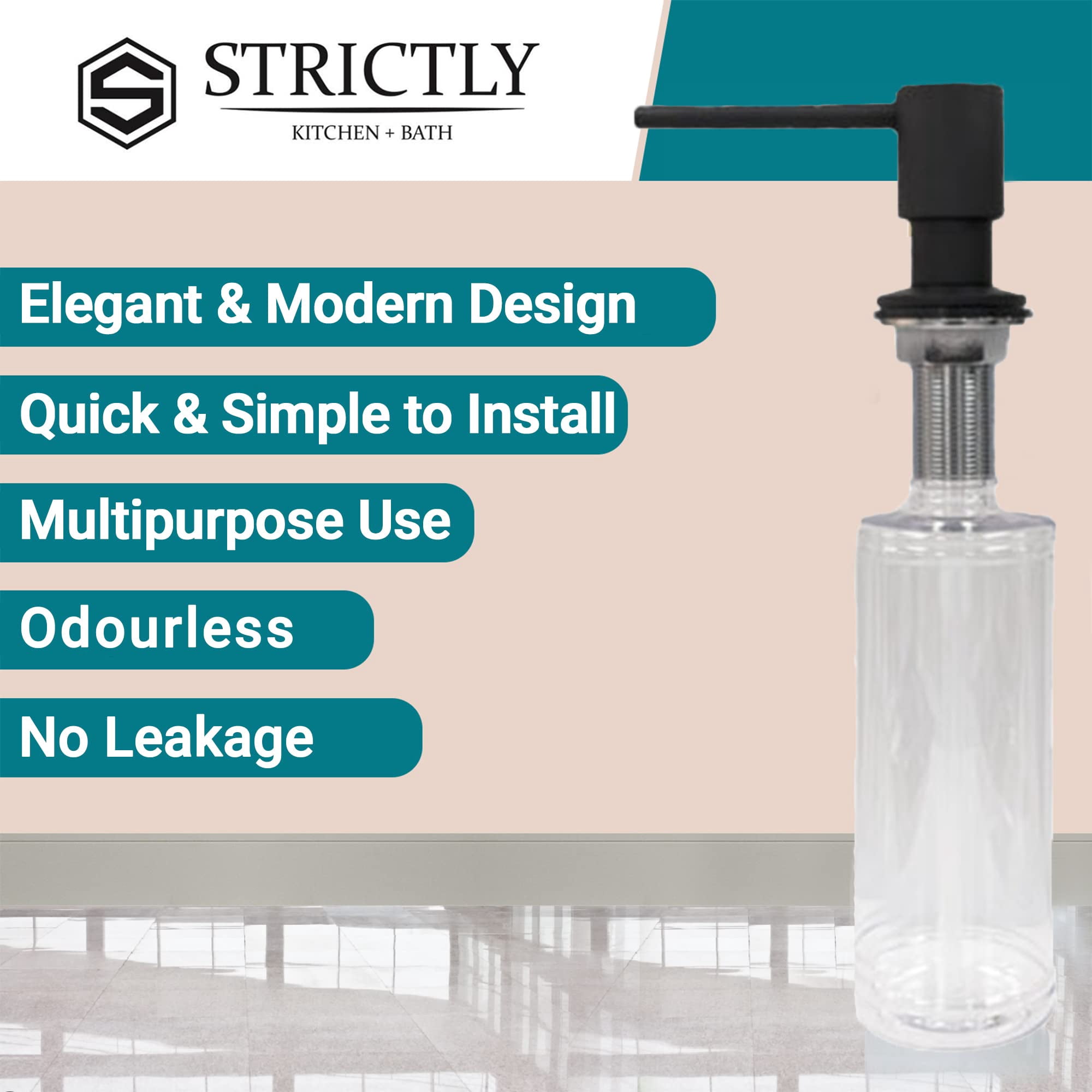 Strictly Sinks Contemporary Liquid Soap Dispenser Stainless Steel Refillable Dish Soap Dispenser