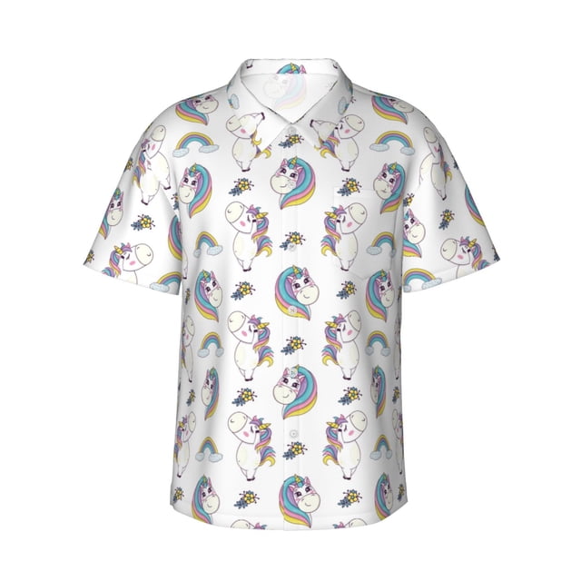 Balery Funny Kawaii Unicorns Dancing Camisas hawaianas de manga corta para hombre, camisas playeras de corte holgado, camisas de vacaciones con botones,Medium