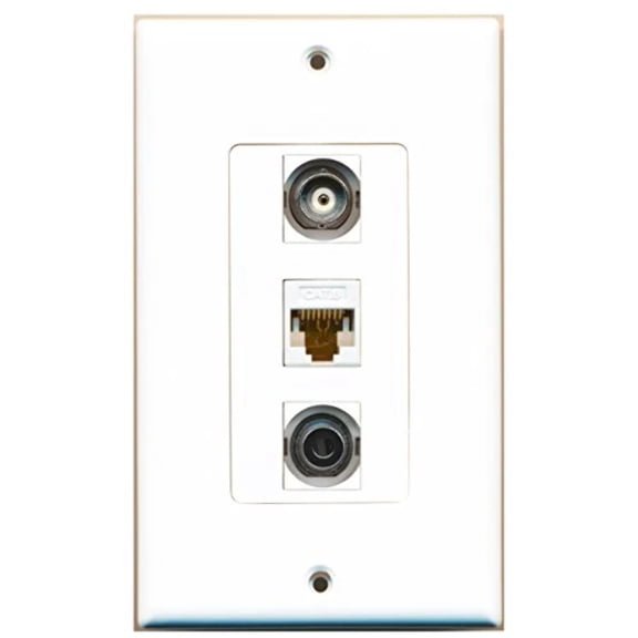 RiteAV - 1 Port 3.5mm and 1 Port BNC and 1 Port Cat6 Ethernet White Decorative Wall Plate Decorative