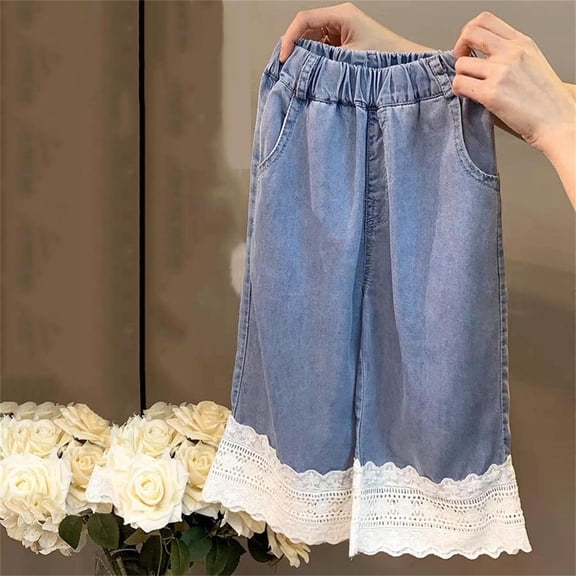 HAOTAGS High Rise Jeans Juniors Comforable Wide Leg Demin Pants Straight with Pockets Blue 3 Years