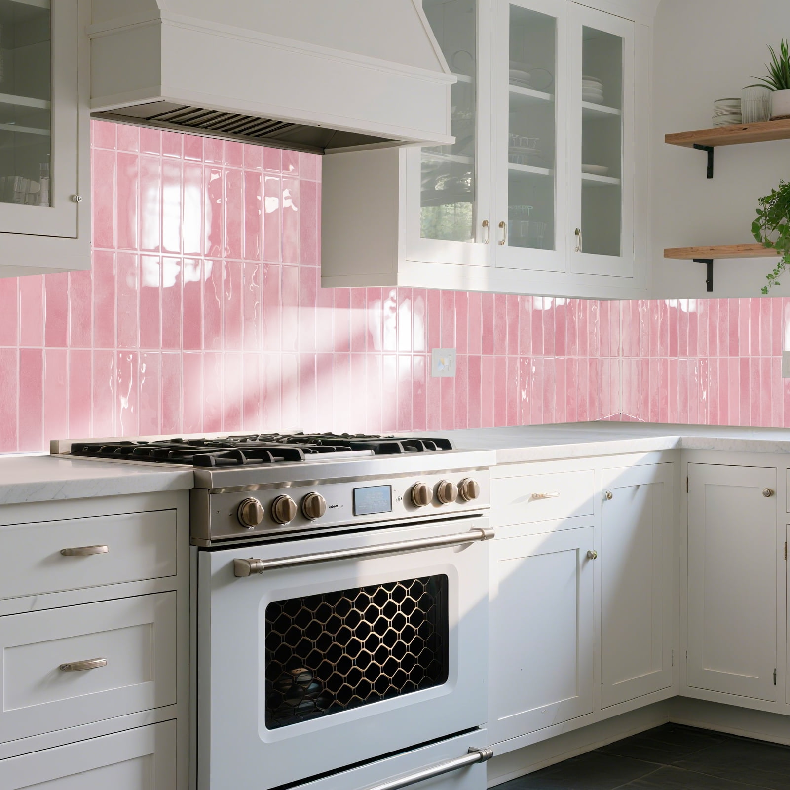 10Pcs Peel and Stick Backsplash Tile,11.4'' x 9'' Subway Tile,Self-Adhesive Wall Tiles for Kitche,Bathroom,RV,Thicker Design in Pink