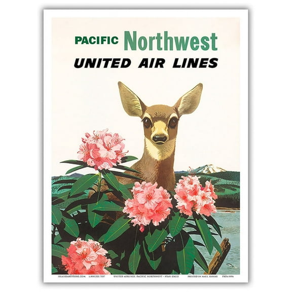 Pacific Northwest - United Air Lines - Vintage Airline Travel Poster by Stan Galli c.1960s - Master Art Print (Unframed) 9in x 12in