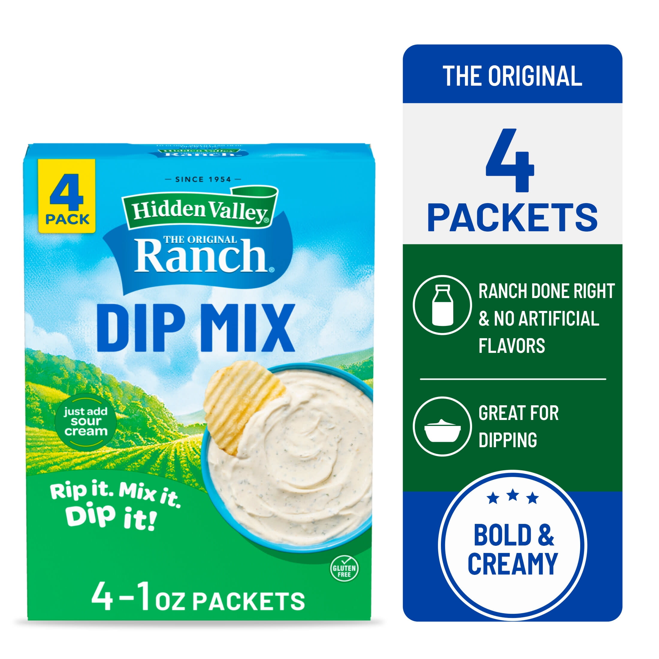 (3 pack) (4 Pack) Hidden Valley Original Ranch Dip Mix, 1 oz Packet